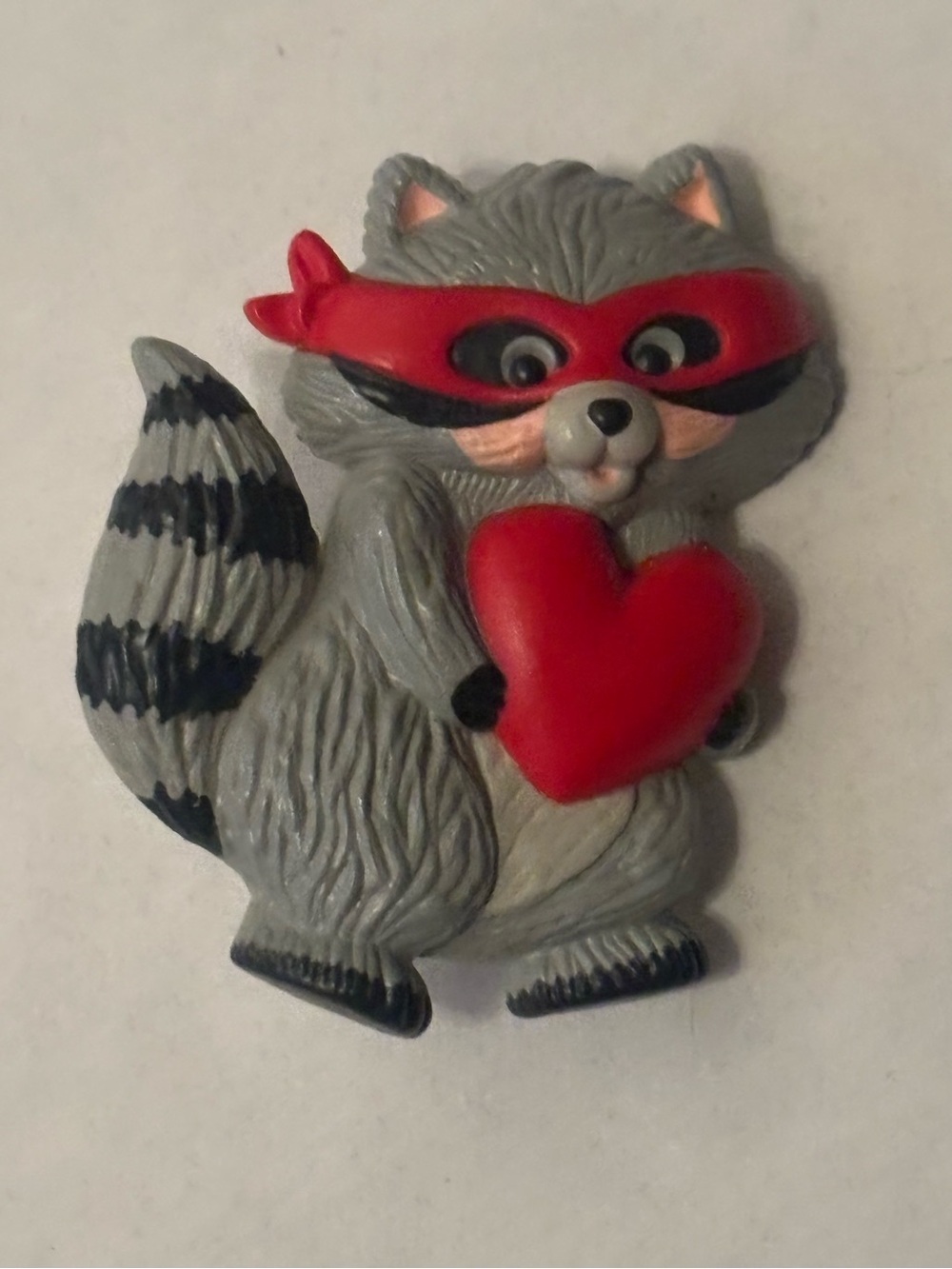 Vintage Hallmark Valentines Raccoon Heart Love Gray/Red Plastic Pin